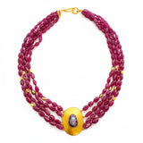 Darlene de Sedle 4 Strand Ruby Necklace with Large Gold Scarab