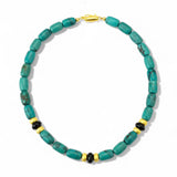 Darlene de Sedle 18" Turquoise Barrel Bead Necklace with Onyx and Yellow Gold Rondels