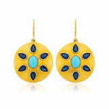 Darlene de Sedle 22K Yellow Sheet Gold Disc Earrings with Faceted Sapphire and Turquoise