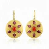 Darlene de Sedle 22K Yellow Sheet Gold Disc Earrings with Rhodelite Garnet and Fire Opal Center