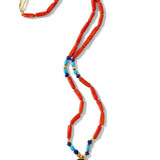 Darlene de Sedle 24.5" Orange Coral Bone, Turquoise, and Lapis Necklace with Blue Labradorite Pendant