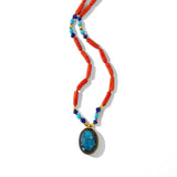 Darlene de Sedle 24.5" Orange Coral Bone, Turquoise, and Lapis Necklace with Blue Labradorite Pendant