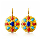 Darlene de Sedle 22K Yellow Sheet Gold Disc Earrings with Lapis, Coral, and Turquoise