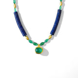Darlene de Sedle 18" Lapis Heshi Necklace with Emerald Cabachon Pendant and Emerald, 22K Yellow Gold and Diamond Football Nuggets