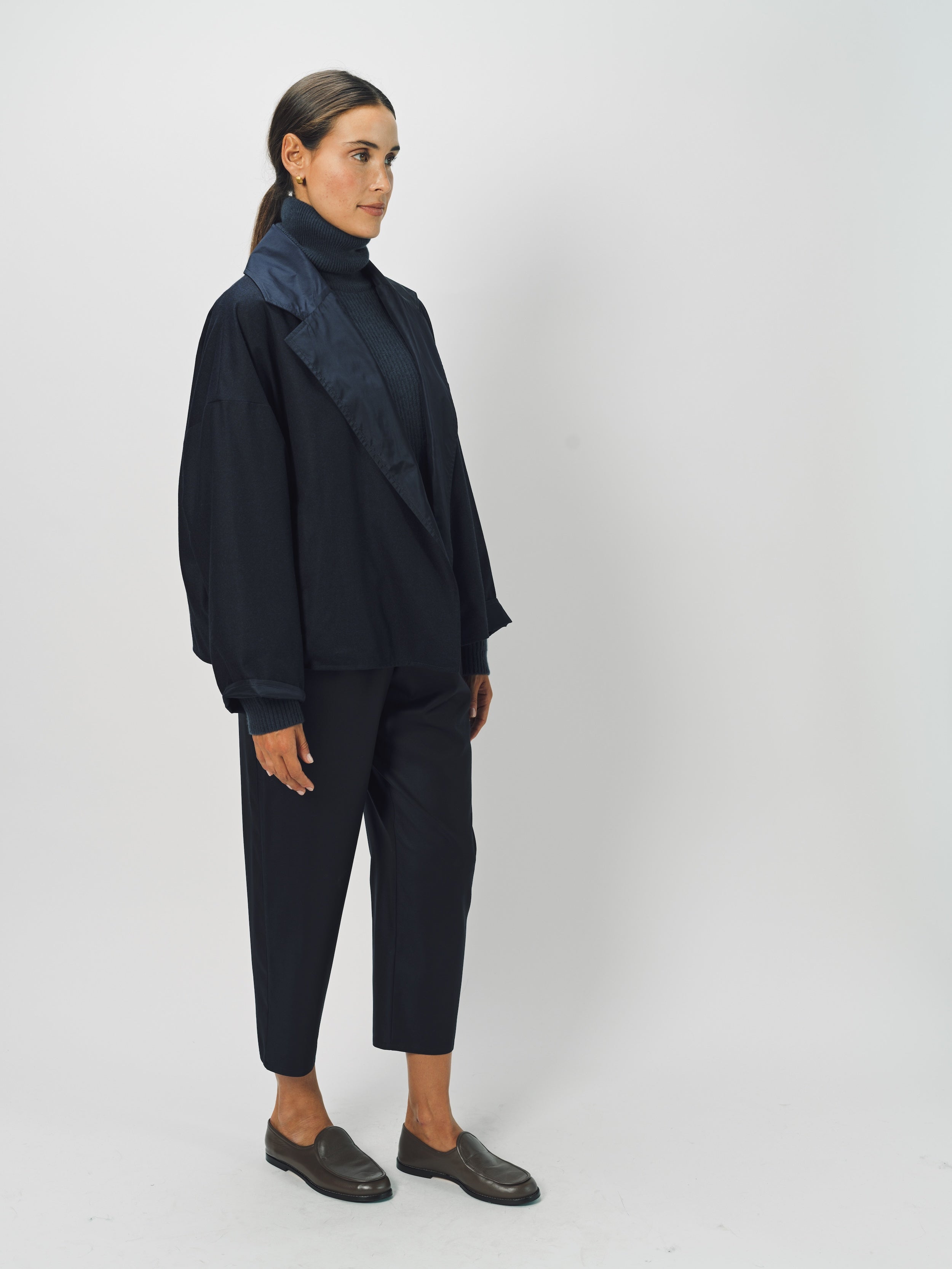 Dusan Wool Flannel Reversible Oversized Taffeta Lined Jacket