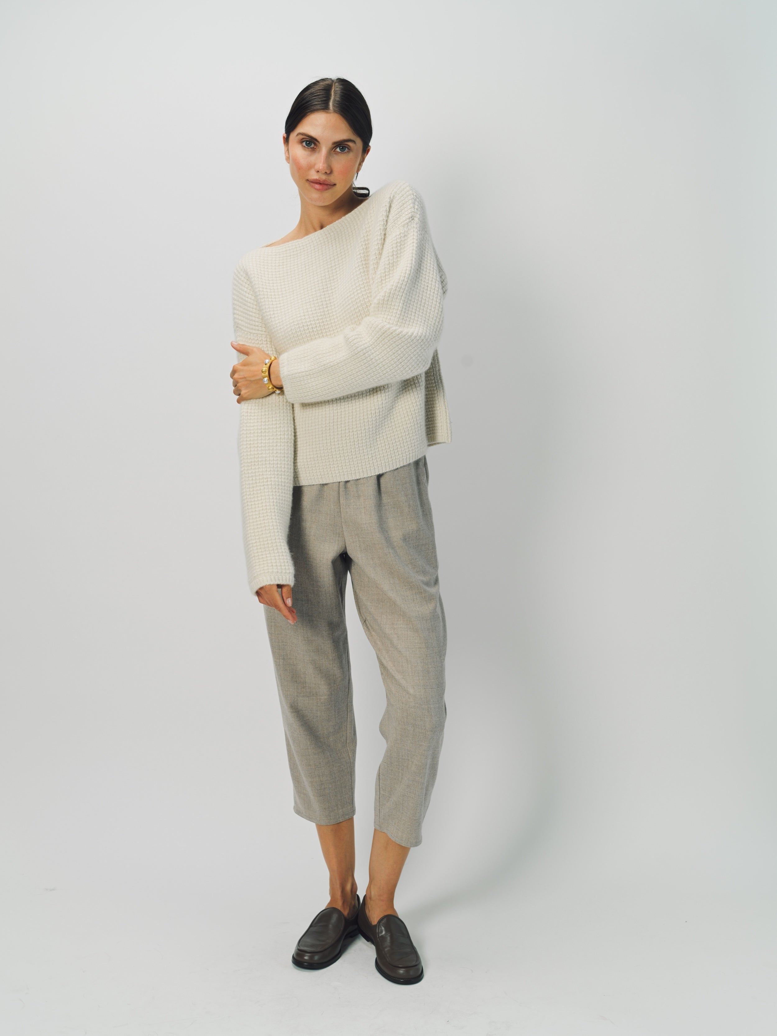 Dusan Cashmere Mock-Neck Kimono-Sleeve Sweater One Size / Bone