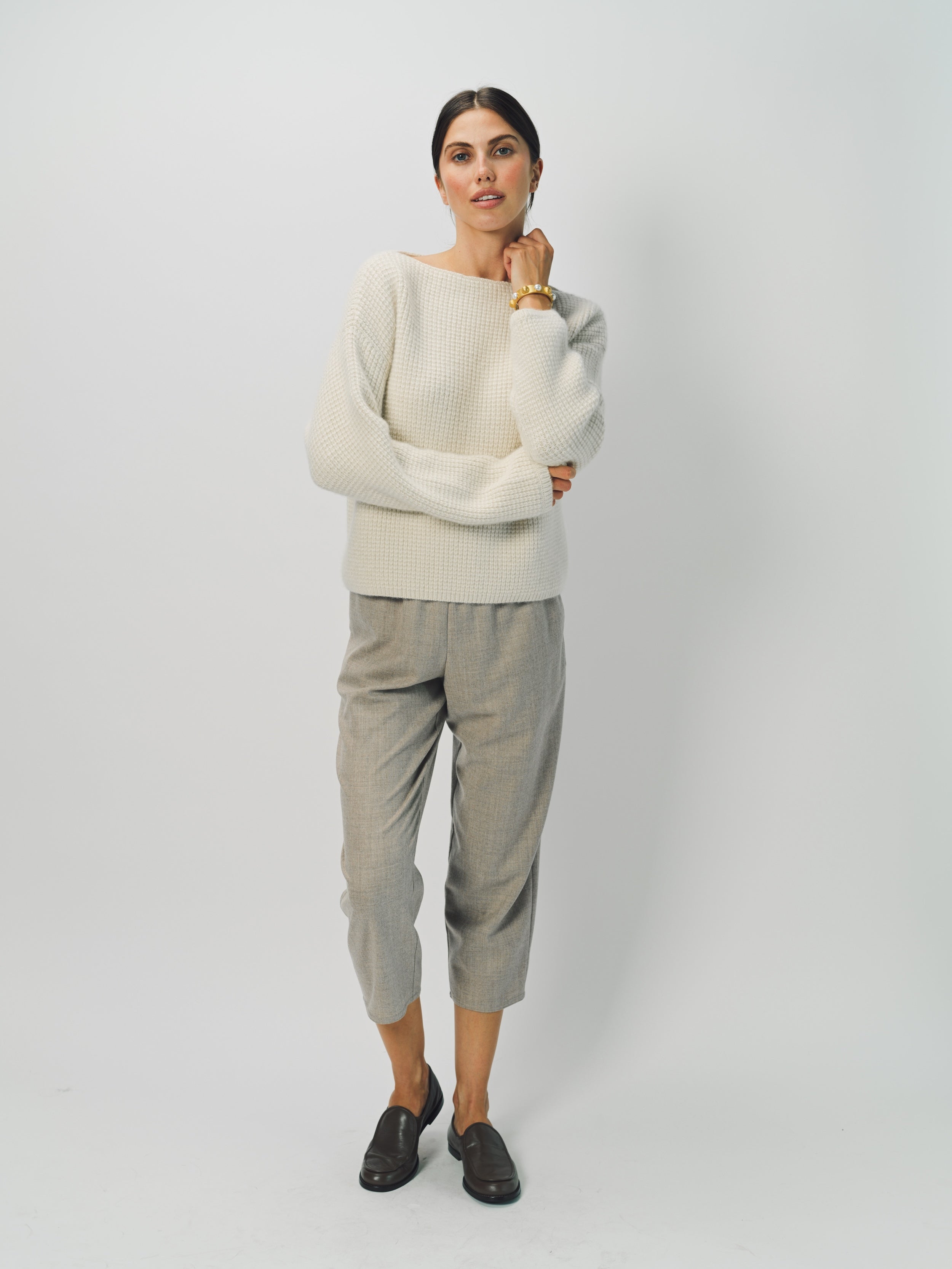 Dusan Cashmere Mock-Neck Kimono-Sleeve Sweater One Size / Bone