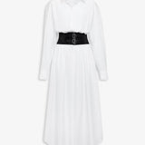 Azzedine Alaia Blanc Belted Shirt Dress in Cotton Poplin