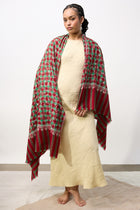 Embroidered Shawl - Red/Green Spirals