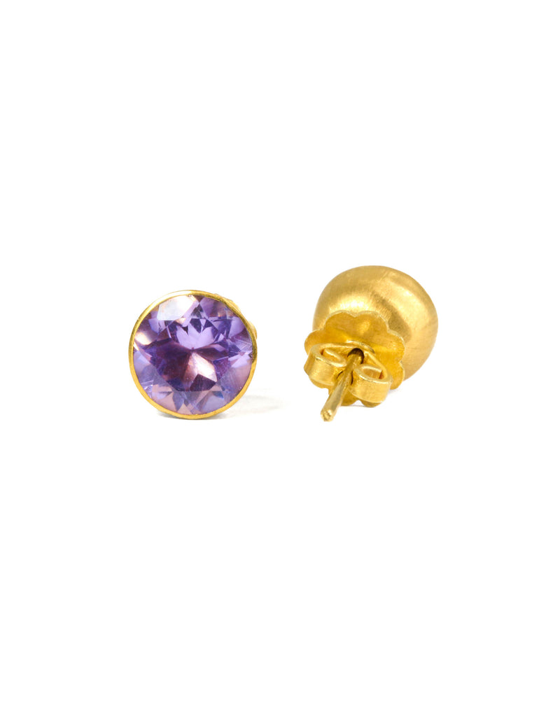 22K Yellow Gold Amethyst Bindi Studs