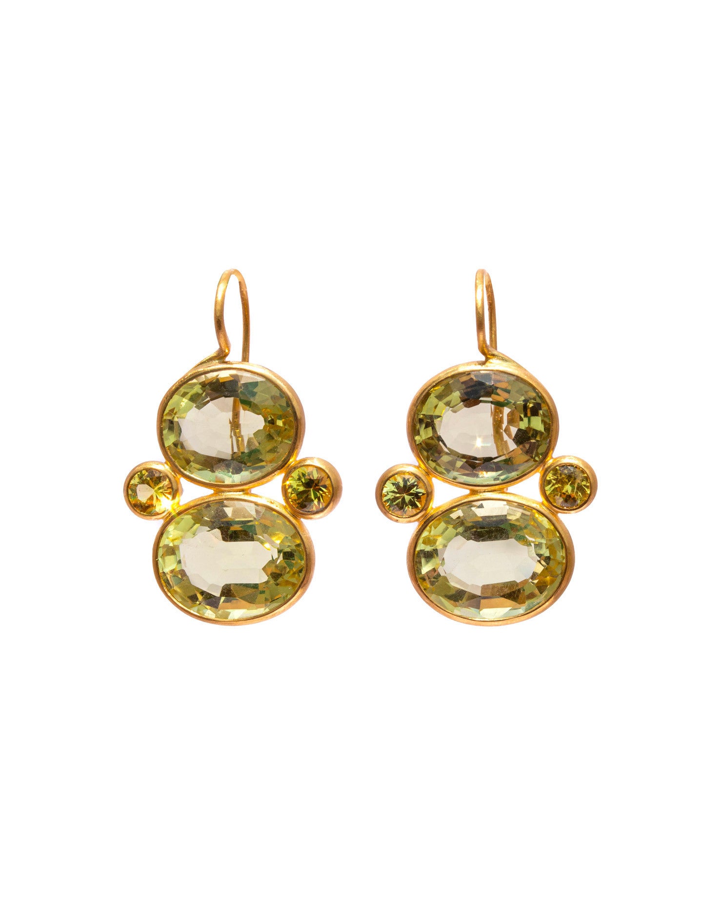22K Yellow Gold Lemon Quartz and Yellow Sapphire Sophia Earrings