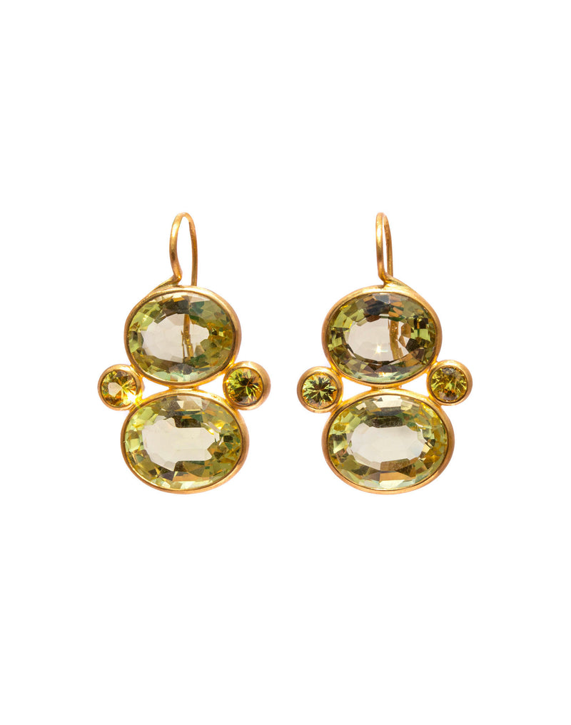 22K Yellow Gold Lemon Quartz and Yellow Sapphire Sophia Earrings