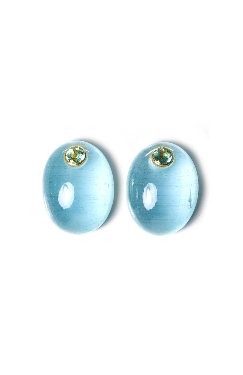 22K Yellow Gold Aquamarine and Apatite Jellybean Earrings