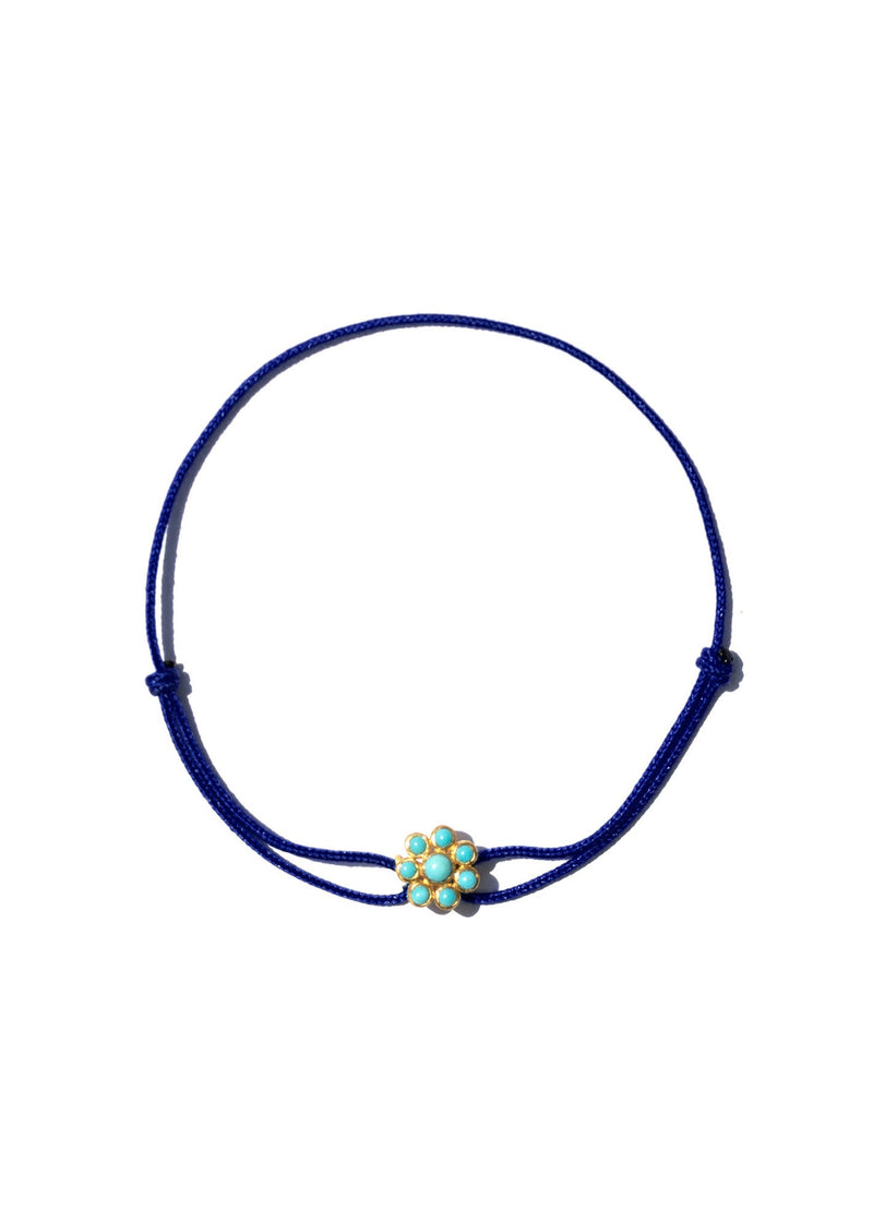 22K Yellow Gold Turquoise Tiny Marguerite Charm Bracelet