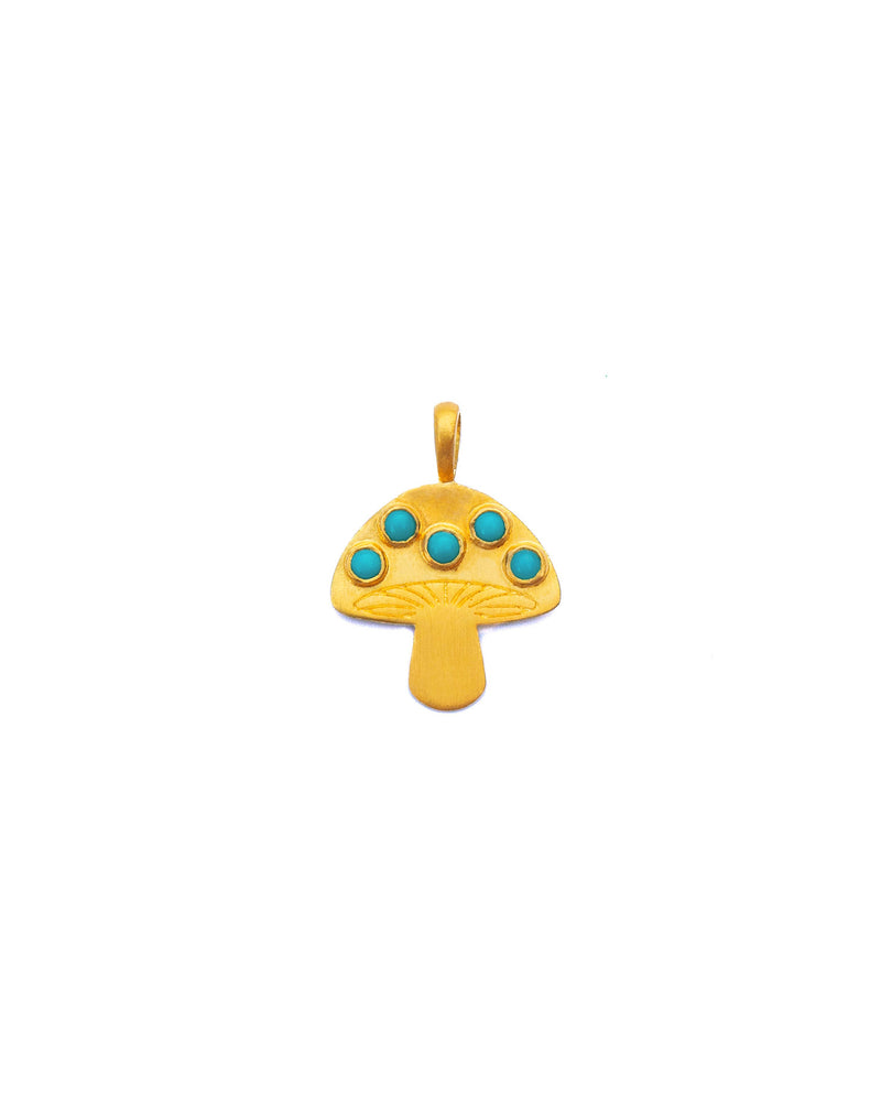 22K Yellow Gold Turquoise Mushroom Charm