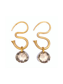 22K Yellow Gold Smokey Quartz Om Earrings