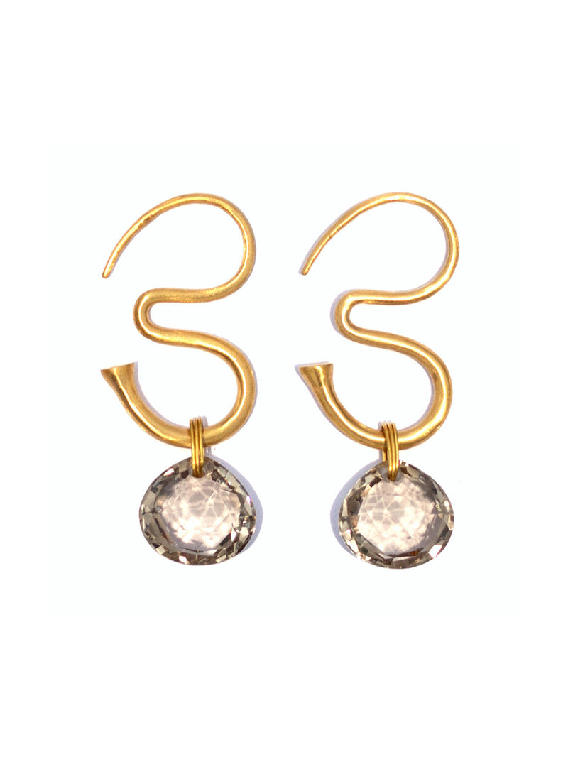 22K Yellow Gold Smokey Quartz Om Earrings