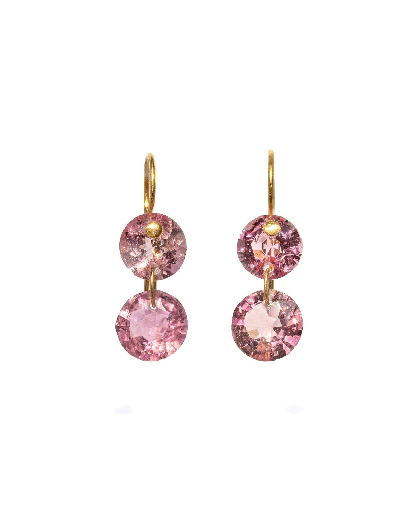 22K Yellow Gold Pink Tourmaline Incandescent Gem Earrings