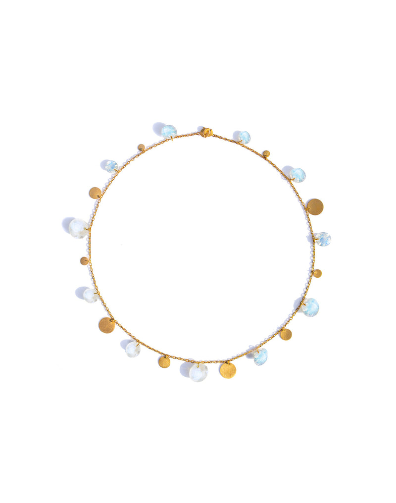 22K Yellow Gold Dangling Rainbow Moonstone 17" Necklace