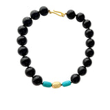 Darlene De Sedle 20" Necklace with Large Black Spinel, Turquoise, and 18K Indian Gold
