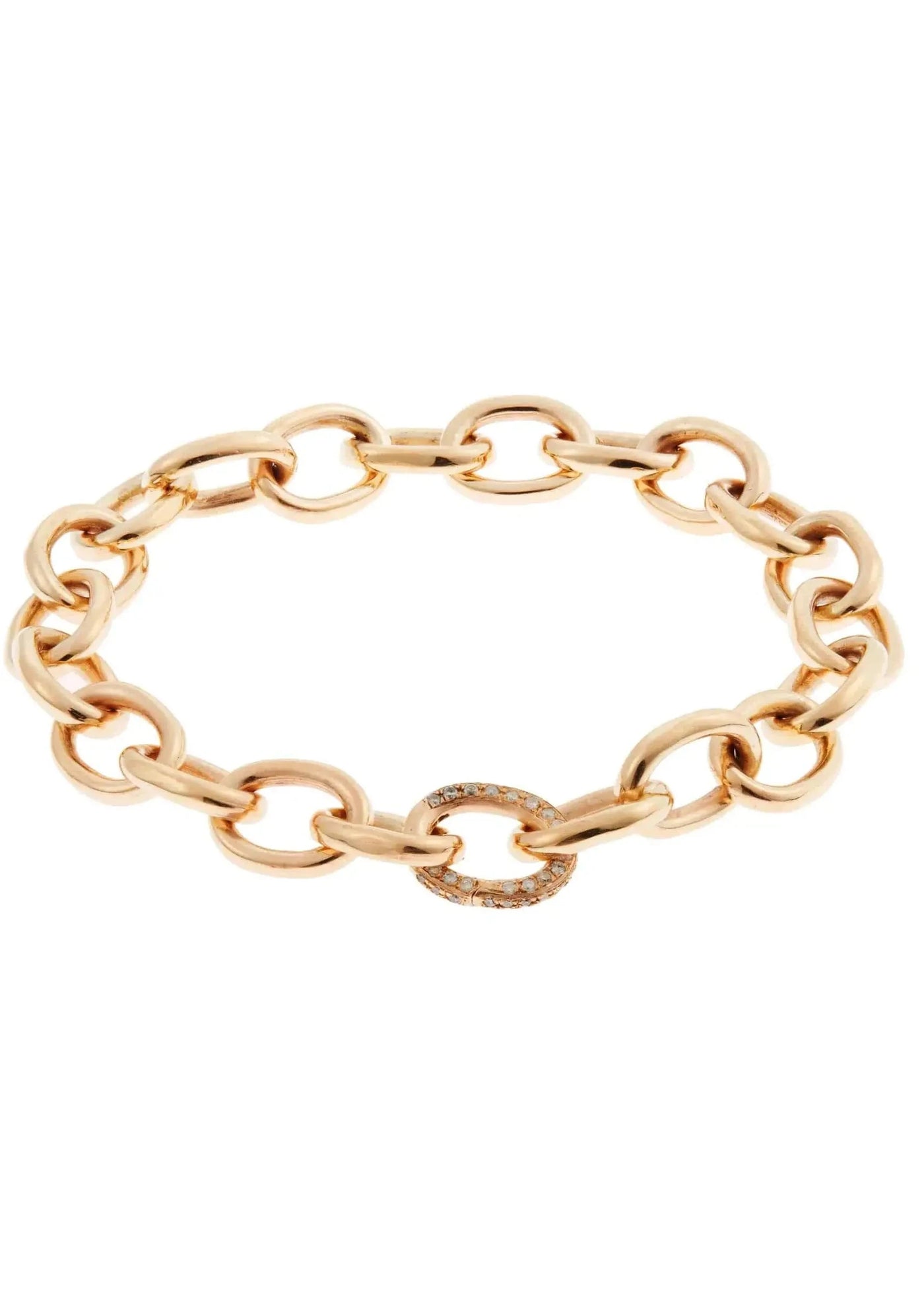 18K Yellow Gold Oblong Diamond Lock Chain Bracelet