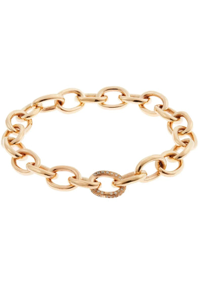 18K Yellow Gold Oblong Diamond Lock Chain Bracelet