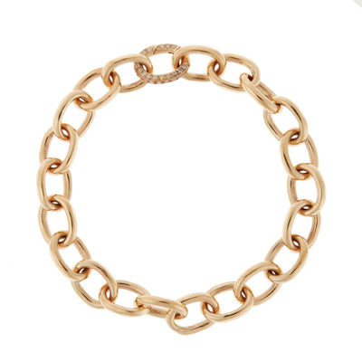 18K Yellow Gold Oblong Diamond Lock Chain Bracelet