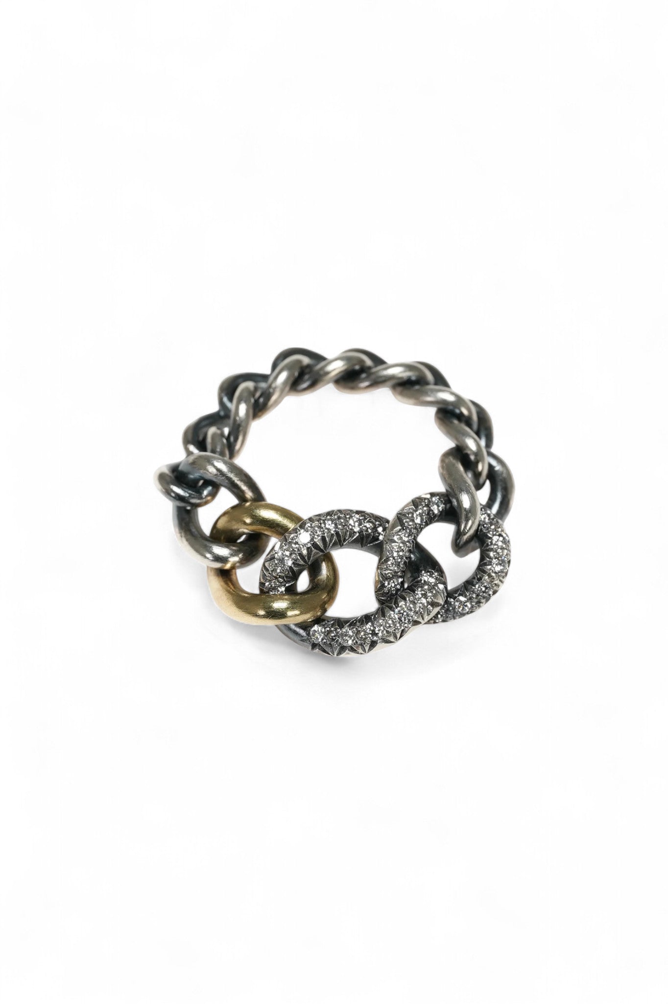 Chain Ring Set HUM JEWELRY TOKYO | 925 Silver and 18K Green Gold Chain Ring Set with ...