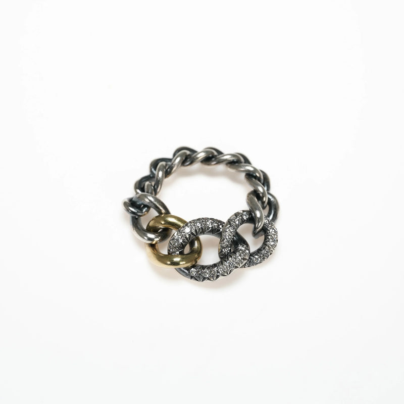 925 Silver and 18K Green Gold Chain Ring Set with .21cts