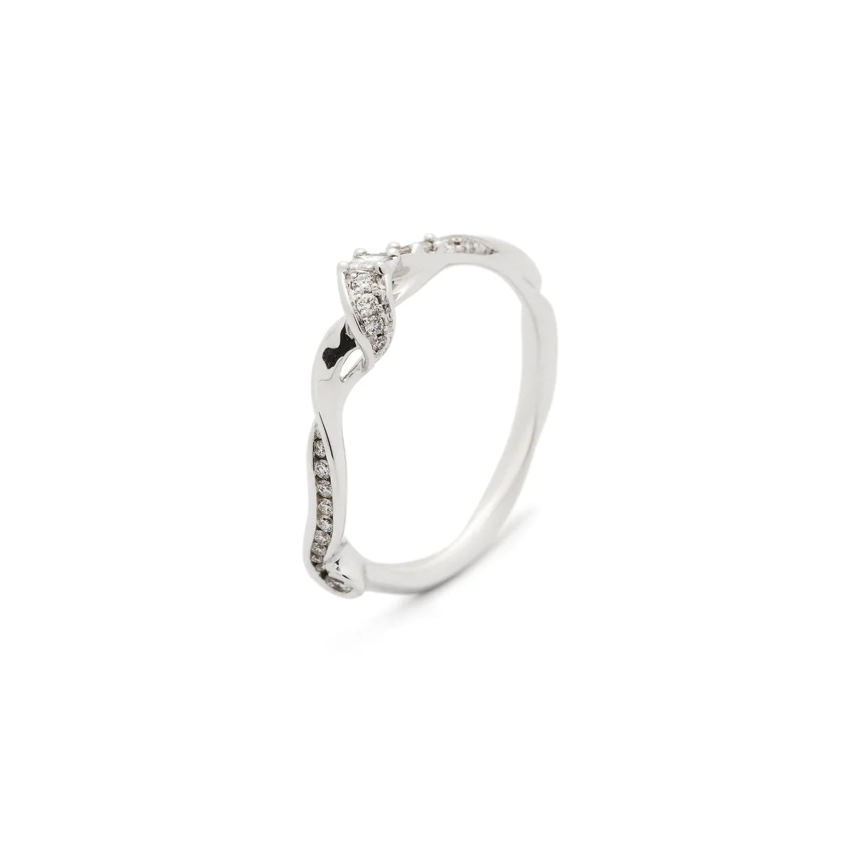 18K White Gold Swirl Diamond Stackable Ring