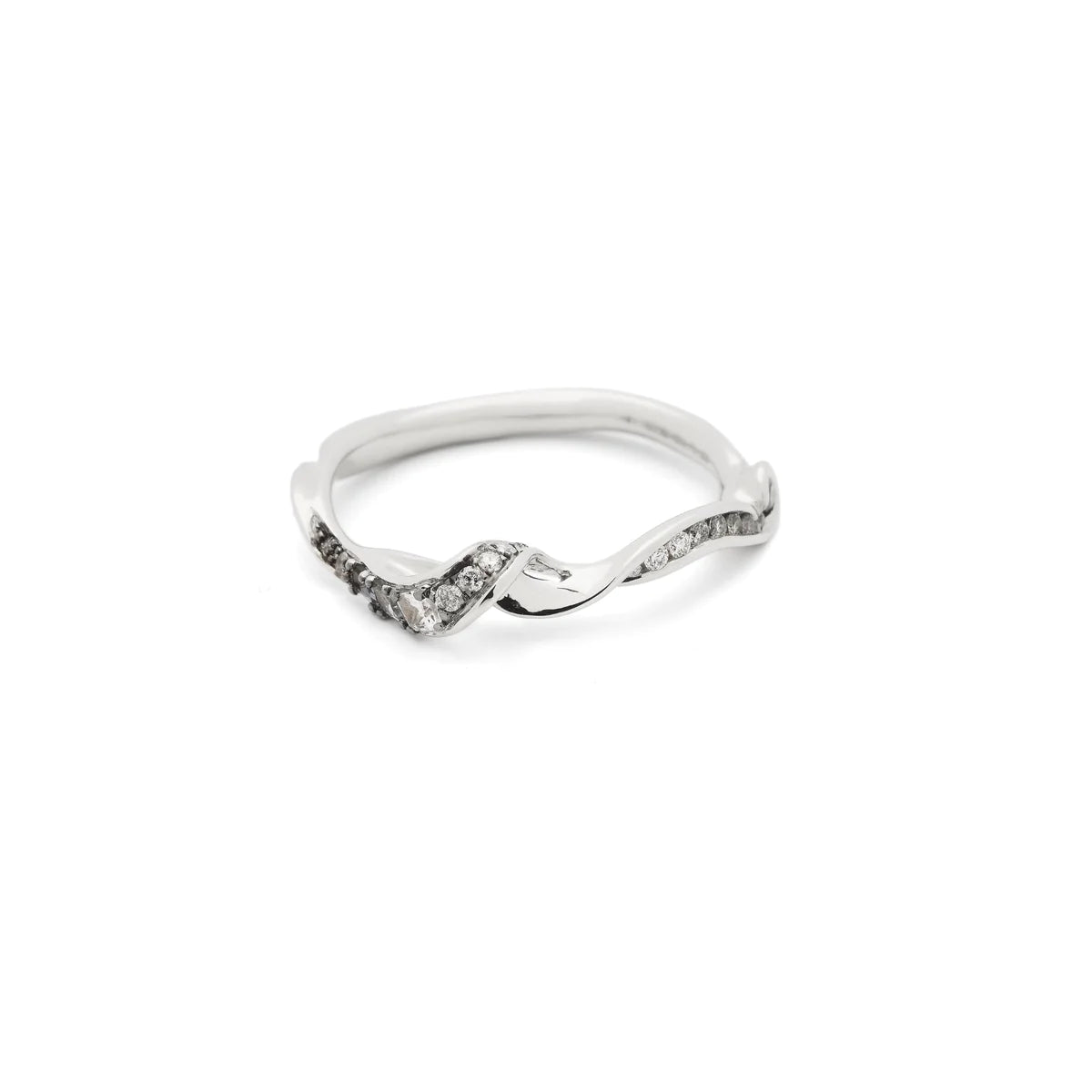 18K White Gold Swirl Diamond Stackable Ring