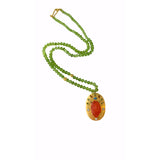 Darlene De Sedle 28" Faceted Peridot Beads Necklace with 2 22K Gold Nuggets and a 22K Sheet Gold Hand Carved Fire Opal Madonna