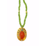 Darlene De Sedle 28" Faceted Peridot Beads Necklace with 2 22K Gold Nuggets and a 22K Sheet Gold Hand Carved Fire Opal Madonna