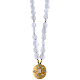 Darlene De Sedle 28" Gem Flat Rainbow Moonstone Neckalce with 22K Sheet Gold Disc Pendant with Moonstone, Aqua, and Opals