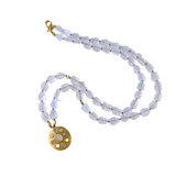 Darlene De Sedle 28" Gem Flat Rainbow Moonstone Neckalce with 22K Sheet Gold Disc Pendant with Moonstone, Aqua, and Opals
