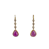 Darlene De Sedle 22K Yellow Gold 4 Drop Rosecut Pink Sapphire and Diamond Earrings