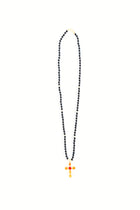 30" Black Onyx Necklace with 22K Yellow Gold Faceted Orange and Yellow and Blood Orange Fire Opal Cross