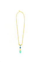 22K Yellow Gold Emerald Drop Seashells with 2 Black Opals on a 24” Handmade Chain