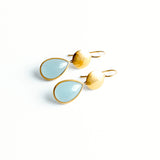 22K Yellow Gold Sundisc Earrings with Pear Shaped Aquamarines