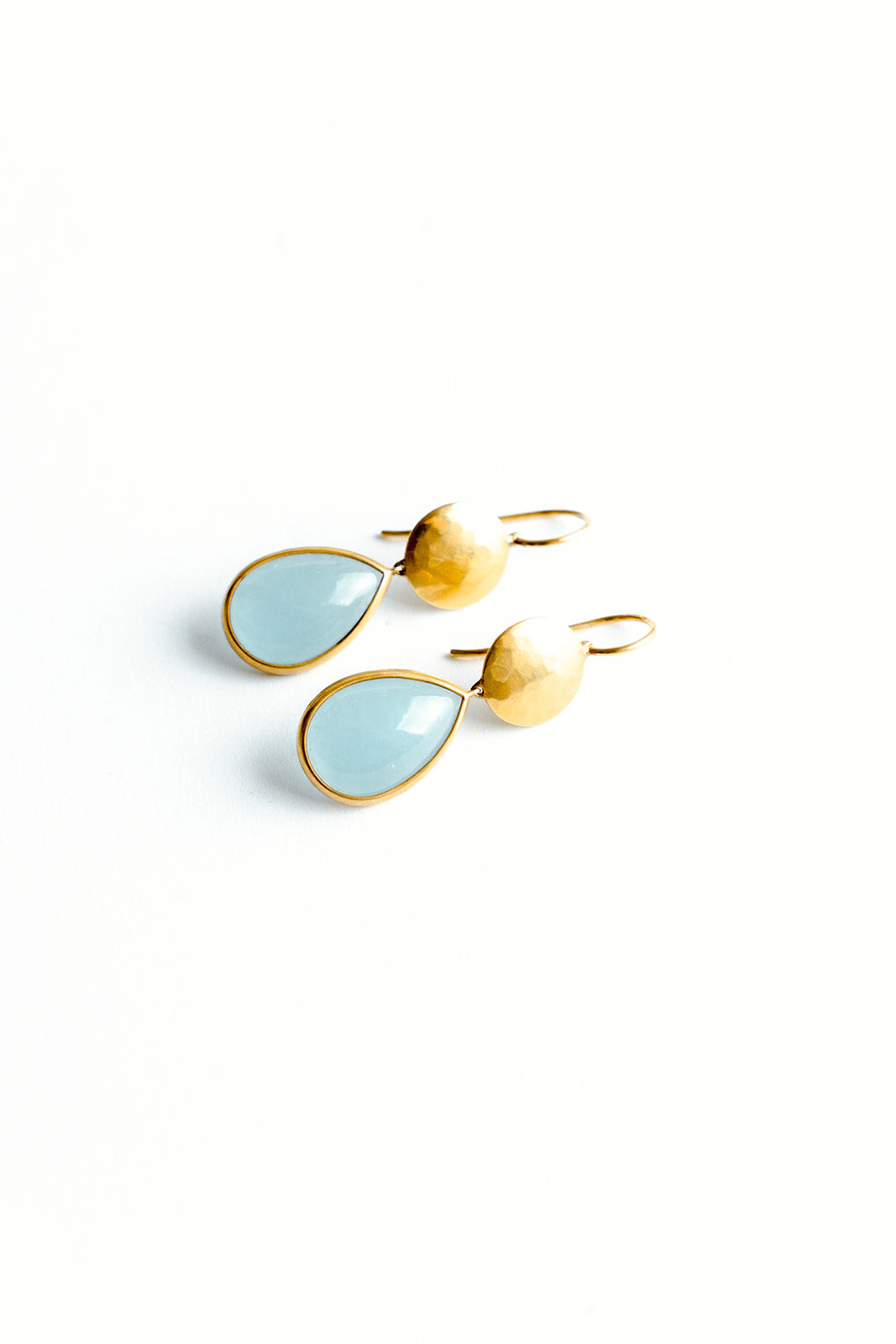 22K Yellow Gold Sundisc Earrings with Pear Shaped Aquamarines