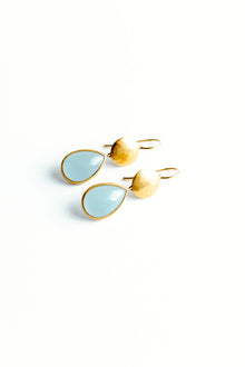 22K Yellow Gold Sundisc Earrings with Pear Shaped Aquamarines