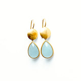 22K Yellow Gold Sundisc Earrings with Pear Shaped Aquamarines