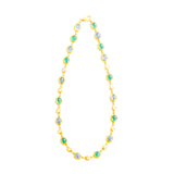 22K Yellow Gold Linked Necklace with Emeralds, Ceylon Sapphire, and Diamonds