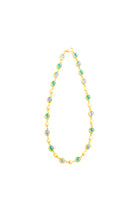 22K Yellow Gold Linked Necklace with Emeralds, Ceylon Sapphire, and Diamonds