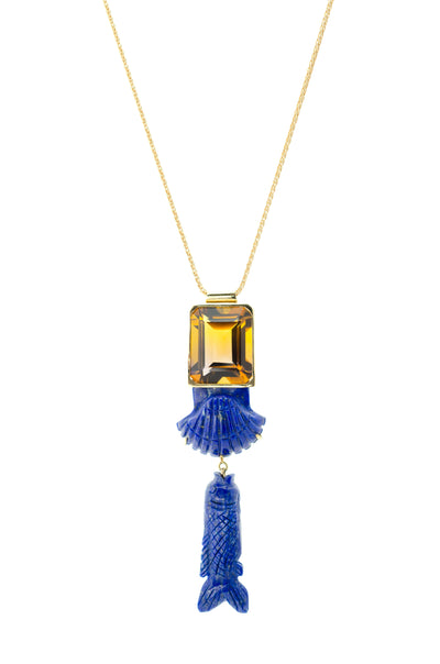 Haute-Victoire-20”-18K-Yellow-Gold-Necklace-with-Ametrine-and-Lapis-Lazuli-Fish-Amarees