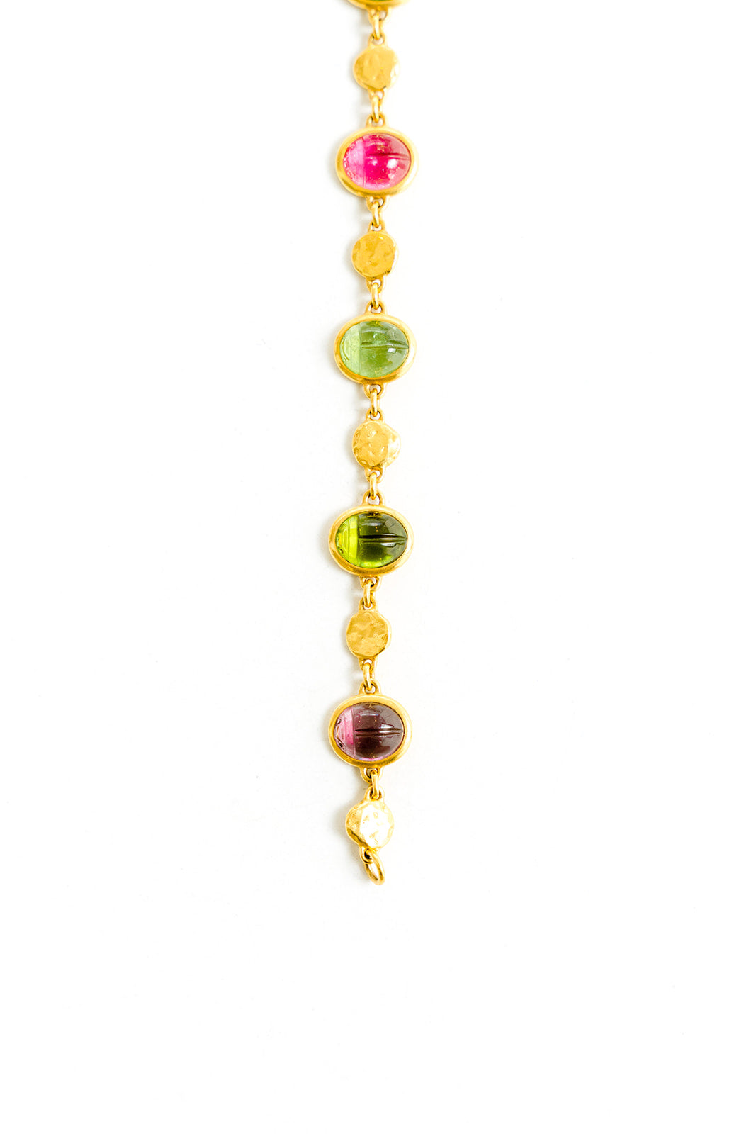 22K Yellow Gold 5 Scarab Bracelet with 8mm Coin Nuggets & Lobster Claw