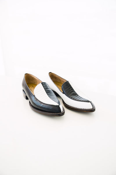 Lucchese-Nick Fouquet-Half Moon Loafer-Black-and-White-Amarees