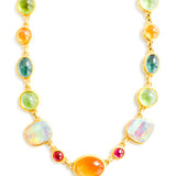 22K Yellow Gold Catalina Necklace with Black Opal, Fire Opal, Peridot, Spessartite, Rubelite and Gold Seashells