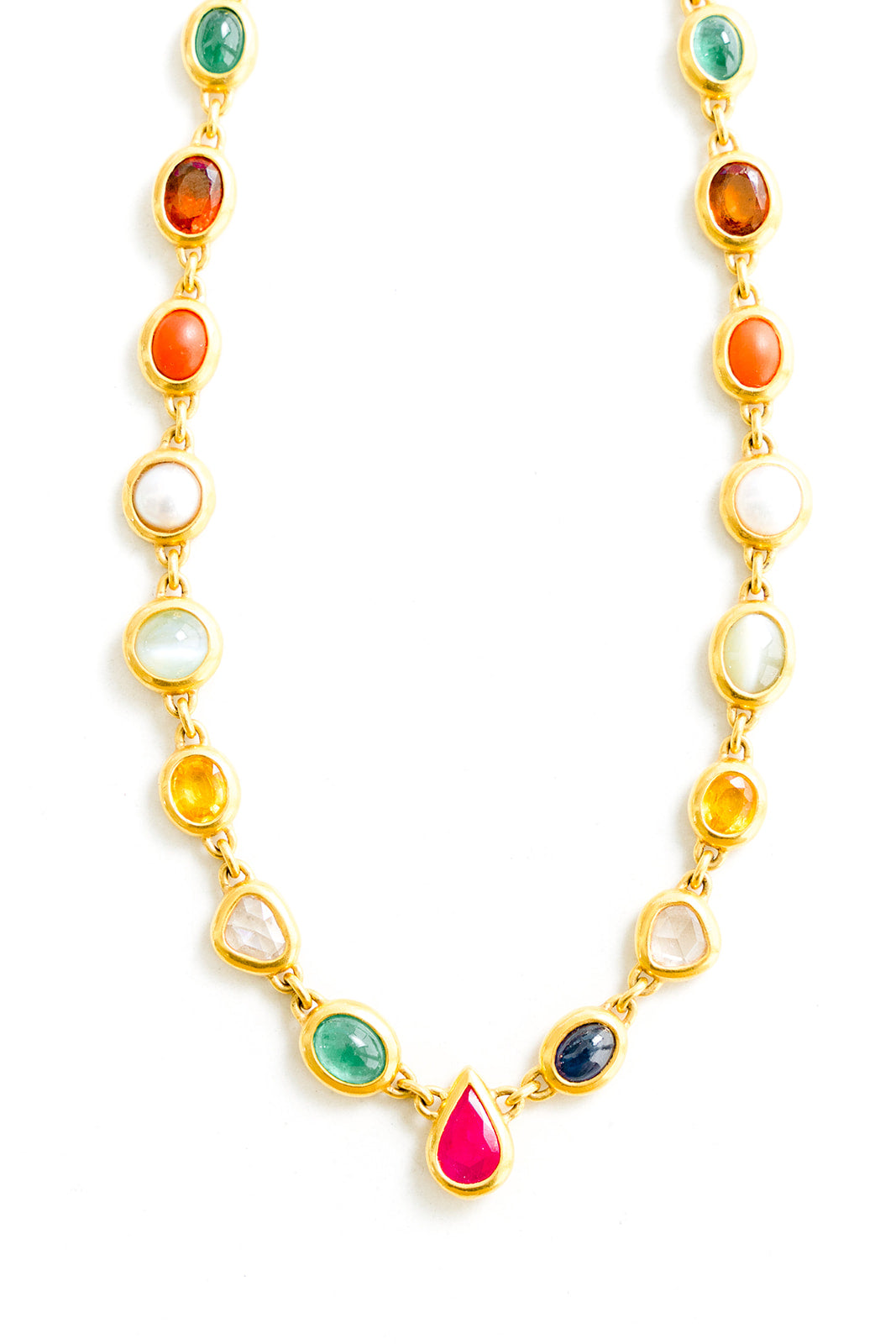 22K Gold Small Navaratna Necklace