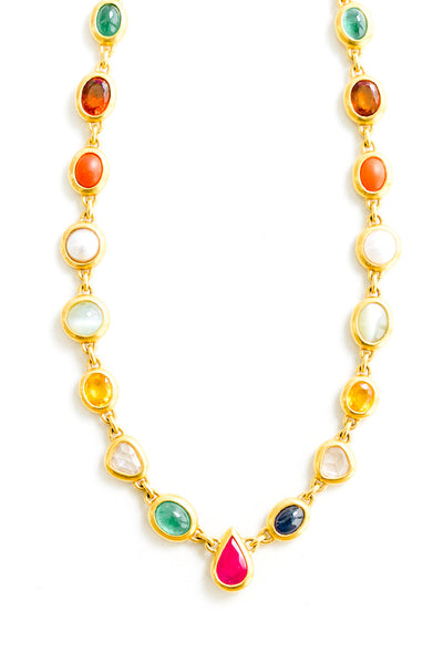 22K Gold Small Navaratna Necklace